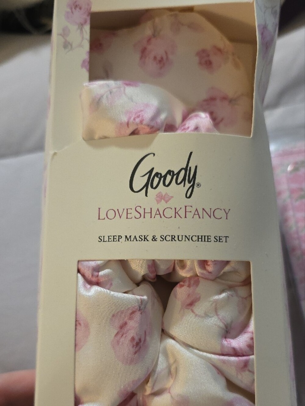 LoveShackFancy Pink Floral Sleep Mask & Matching Hair Accessories Set - Picture 4 of 6
